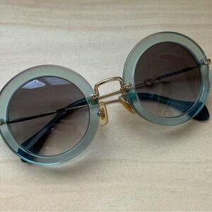 Miu Miu Blue and Gold Round Sunglasses